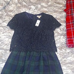 Brooks Brothers, Size 0, Navy blue and green plaid dress.